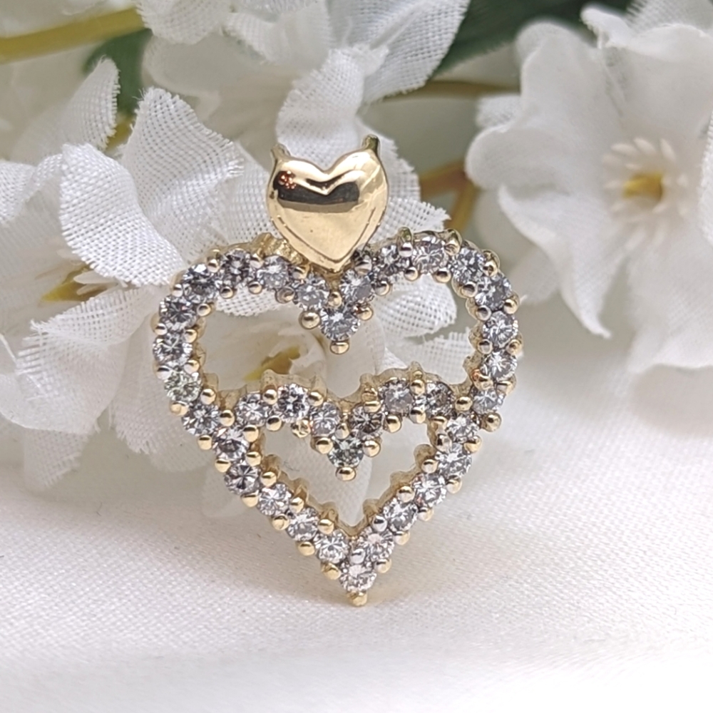 14K Gold  And Diamond Triple Heart Pendant 1CT!!